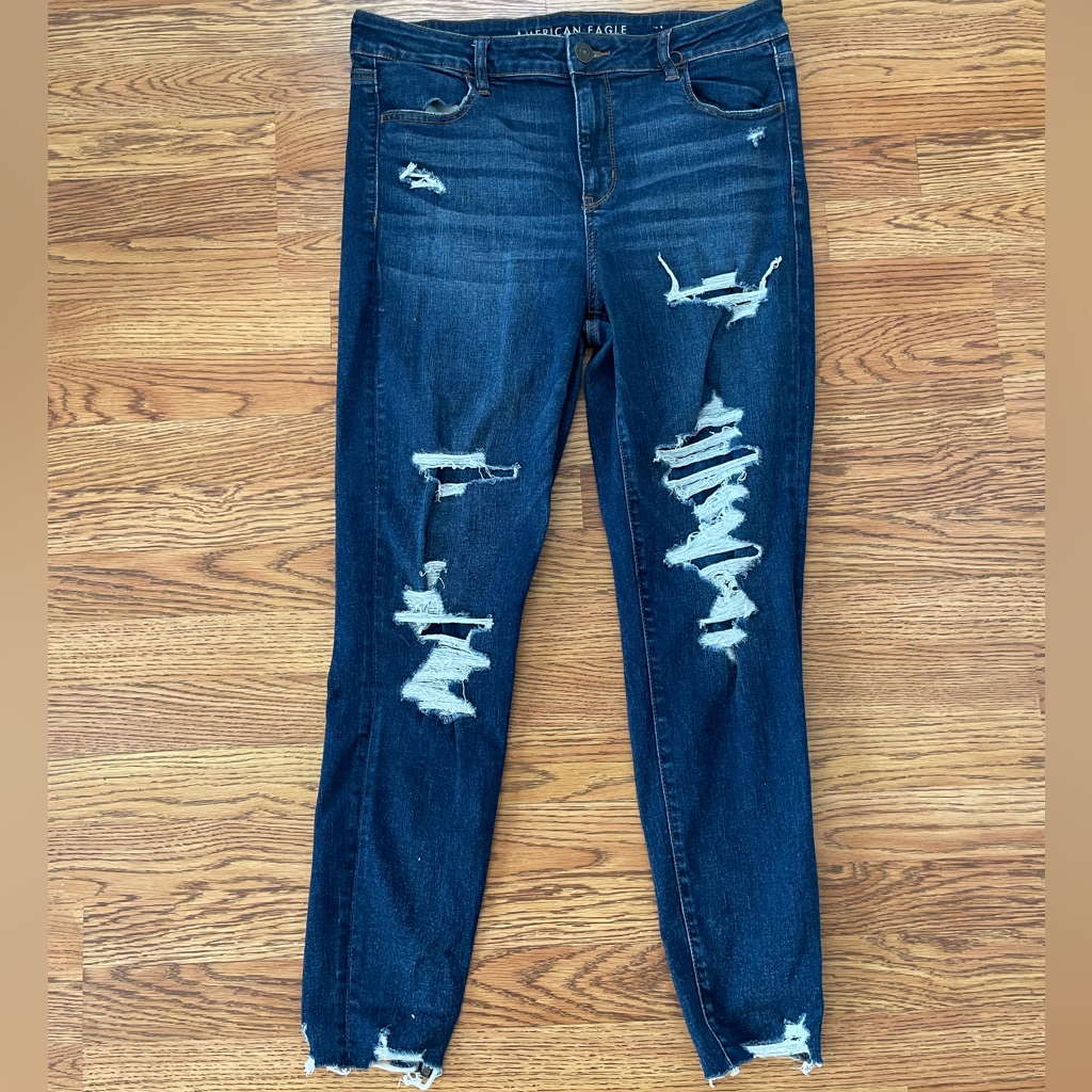 American Eagle Outfitters Dark Blue Ripped Skinny Jeans